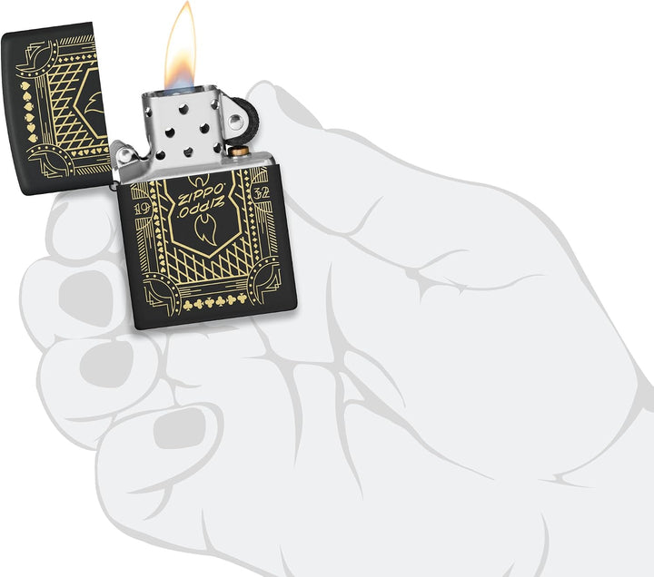 Zippo Sturmfeuerzeug - Kartensymbole - Schwarz - Black Matte - Laser Engrave - Nachfüllbar - Wiederv