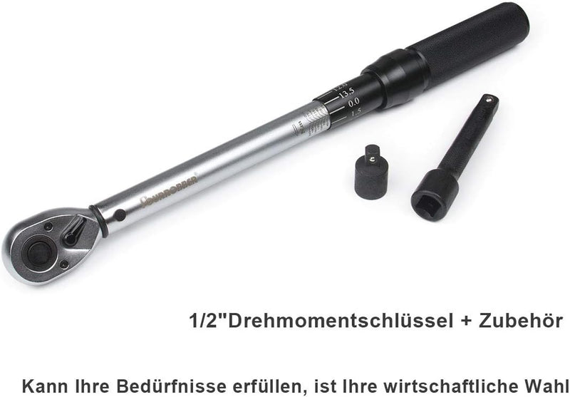 FOURRROBER Drehmomentschlüssel Set 25-220 Nm,1/2" (12.6 mm) Sparset inkl. Adapter, Verlängerung und