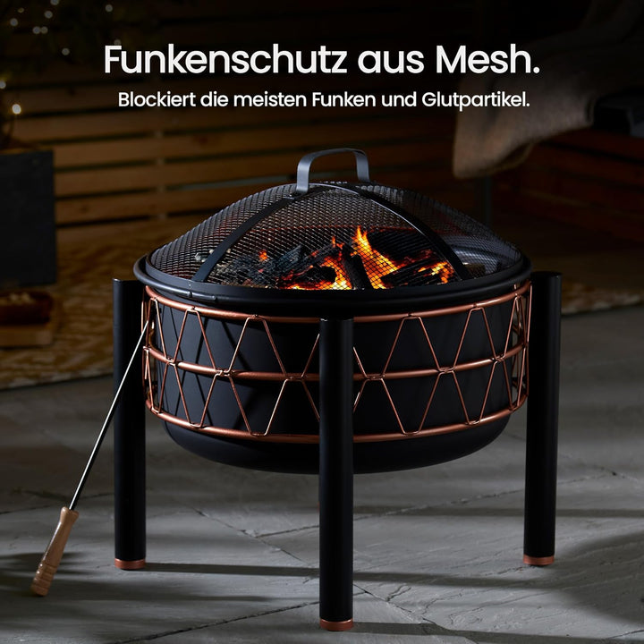 VonHaus Feuerstelle – 2-in-1 Feuerschale mit BBQ-Grill für Garten, Terrasse und Outdoor, aus schwarz