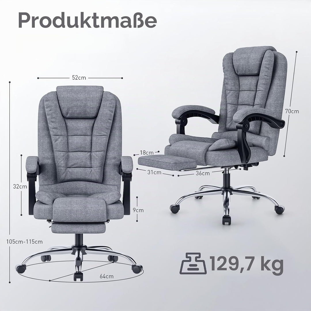 rattantree Bürostuhl Mit Fussstütze, Ergonomischer Schreibtischstuhl, PC Computerstuhl mit Gepolster