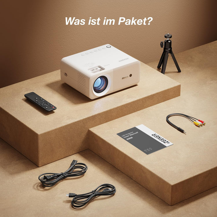 Mini Beamer Bluetooth mit Stativ, VideoBeamer 12000 Lux 1080P, iZEEKER Beamer für Handy Phone, Heimk