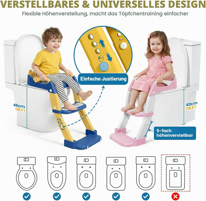Orzbow Toilettensitz Kinder mit Treppe, 2-in-1 Kinder Toilettensitz, Töpfchen für Kinder, Höhenverst
