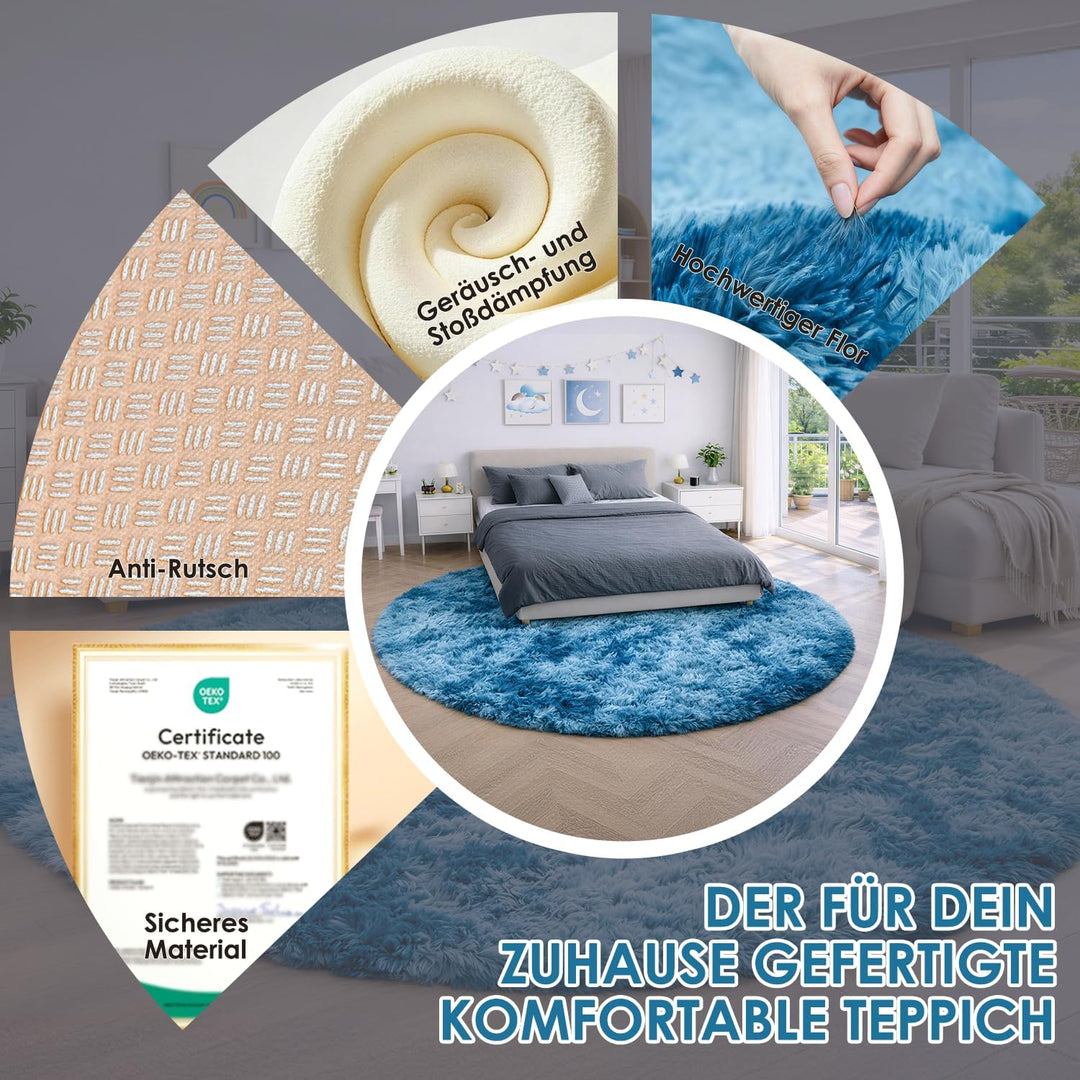 ROHATIM Schlafzimmer Plüsch Teppich Rund,Flauschiger Teppich für Wohnzimmer,modernes Wohnzimmer,Mädc