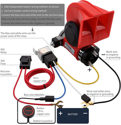 FARBIN Auto Horn Kit 12V 150db laute Luft Horn mit Kompressor,Kompakte Horn mit Relais Harness Taste