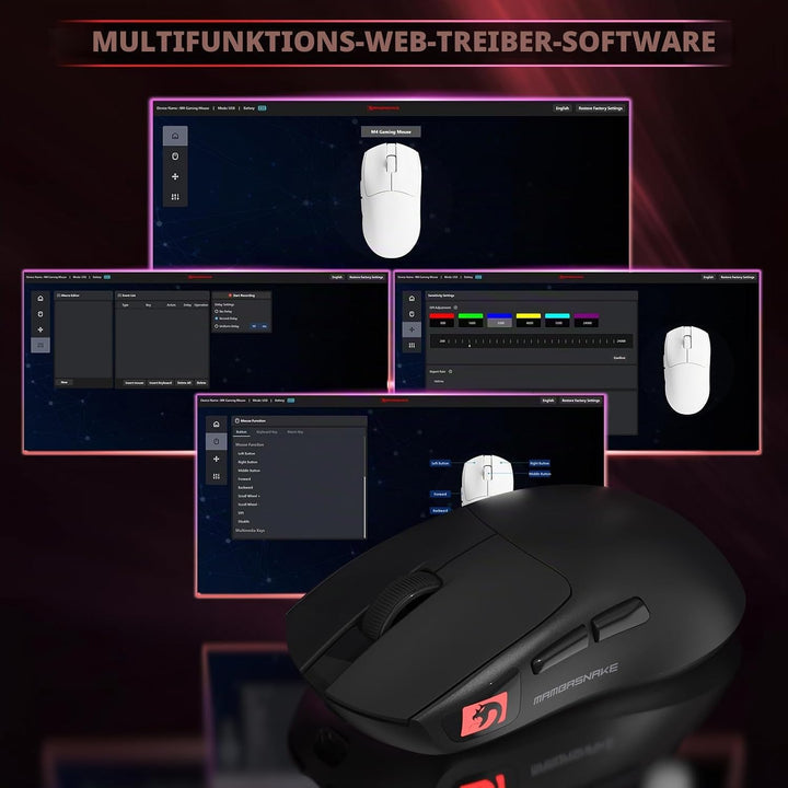 MAMBASNAKE M4 Ultra-Leichte Kabellose Gaming-Maus, 53g, PAW3311 Sensor, 24000 DPI, Tri-Mode Bluetoot