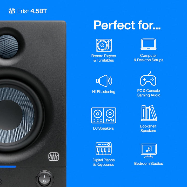 PreSonus Eris 4.5BT Gen 2 – 4.5" Desktop-Aktivlautsprecher mit Bluetooth für Multimedia, Gaming und