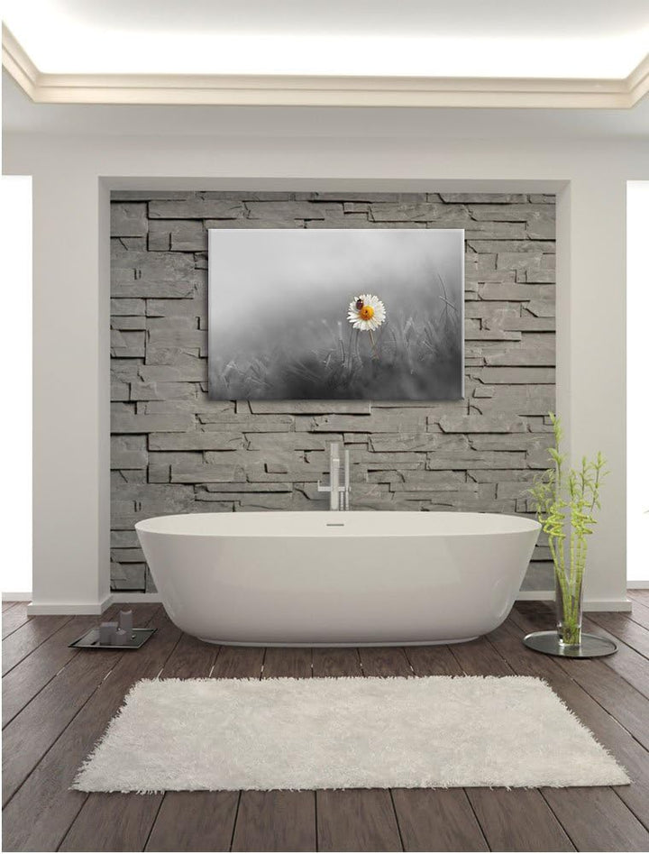 Pixxprint Gänseblümchen Marienkäfer als Leinwandbild/Grösse: 100x70 / Wandbild/Kunstdruck/fertig bes