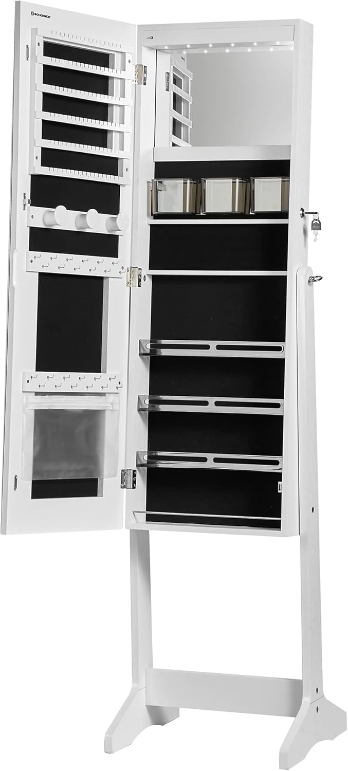 SONGMICS Schmuckschrank, Spiegelschrank, Schmuck-Organizer mit LED-Beleuchtung, einstellbare Farbe u