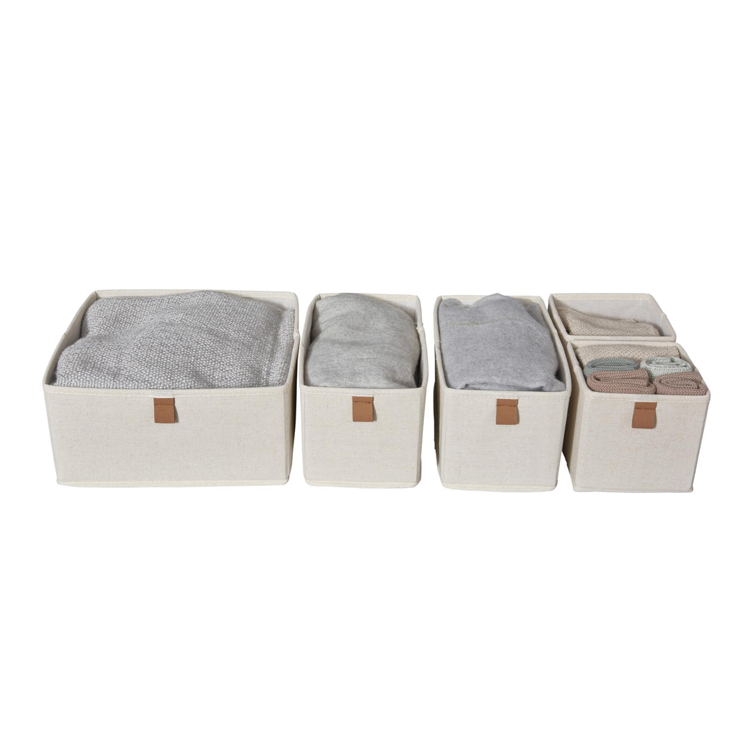 LOVE IT STORE IT Premium Aufbewahrungskorb 5-teilig - Schrank Organizer aus Leinen-Baumwoll-Mix - Ve