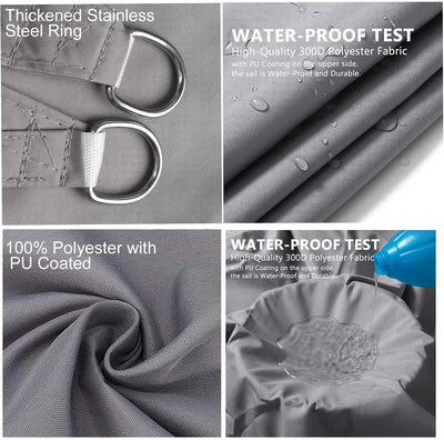 Sunal Sonnensegel 3x3m Quadratisch,PES Polyester Wasserdicht,95% UV Schutz,inkl.Befestigungsseile,gr