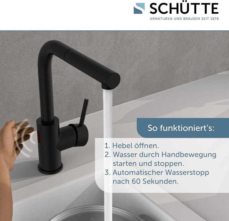 SCHÜTTE 99760 VITAL Sensor-Spültischarmatur Küche, Küchenarmatur mit ausziehbarer Brause, automatisc