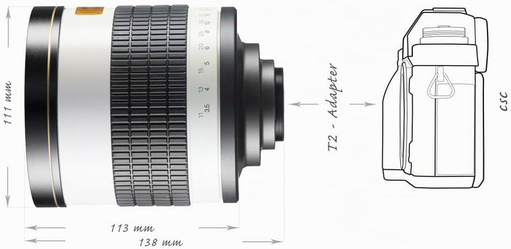 Walimex Pro 15551 800mm 1:8,0 DSLR-Spiegelobjektiv für Nikon F Objektivbajonett weiss (manueller Fok