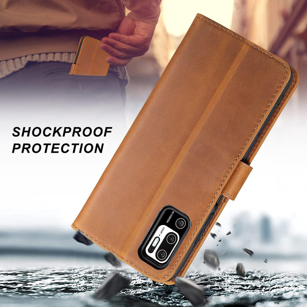 LENSUN Echtleder Hülle für Xiaomi Redmi Note 10 5G, Xiaomi Poco M3 Pro 5G Handyhülle [Echtes Leder]