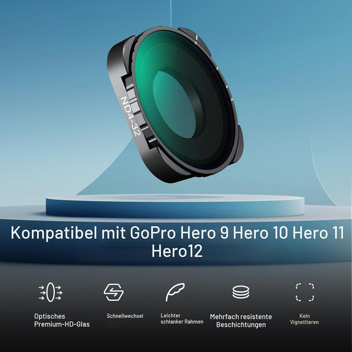 NEEWER Variabler ND4-ND32 Filter Kompatibel mit GoPro 9 10 11 12 13, 2-5 Blendenstufen Variabler ND