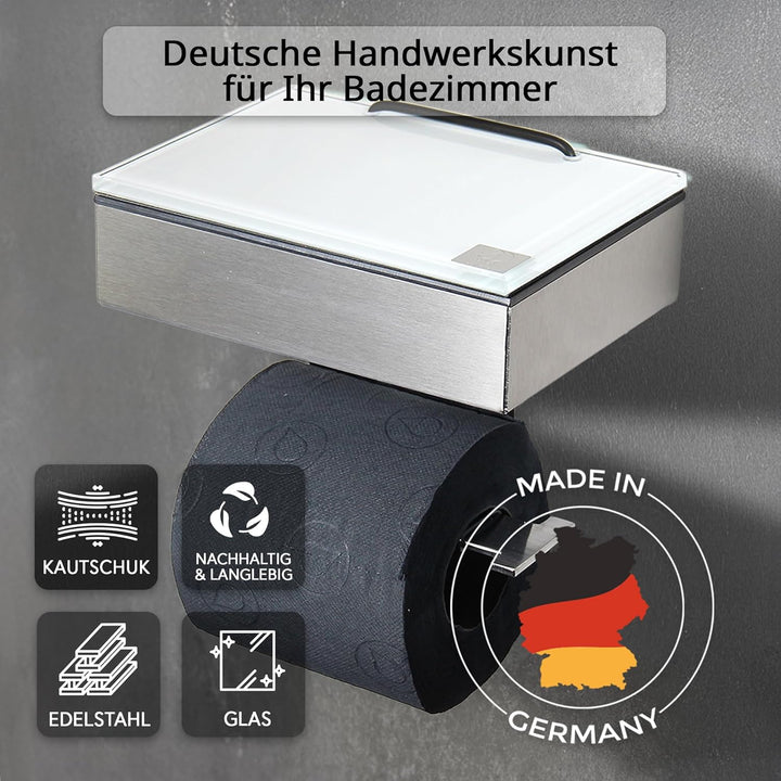 Toilettenpapierhalter mit Feuchttücherbox - Gehäuse Matt & Abdeckung Glas Weiss - befüllbar von Rech