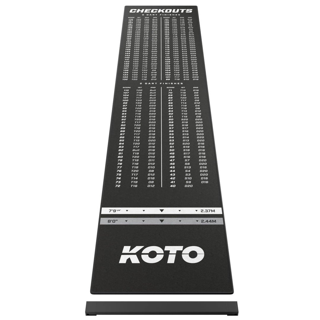 KOTO - Oche Carpet Checkout Dartmatte Schwarz 285 x 60 cm, Hochwertige Dartmatte mit Anti-Rutsch-Bes
