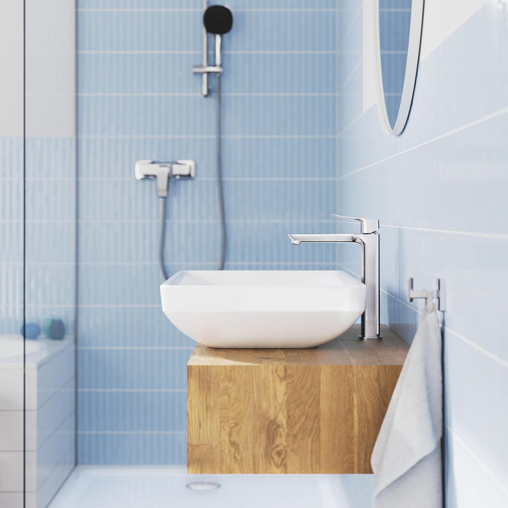 GROHE Dice, Waschtischarmatur hoch, wassersparend (Wasserhahn für das Bad, Badarmatur mit Zugstangen