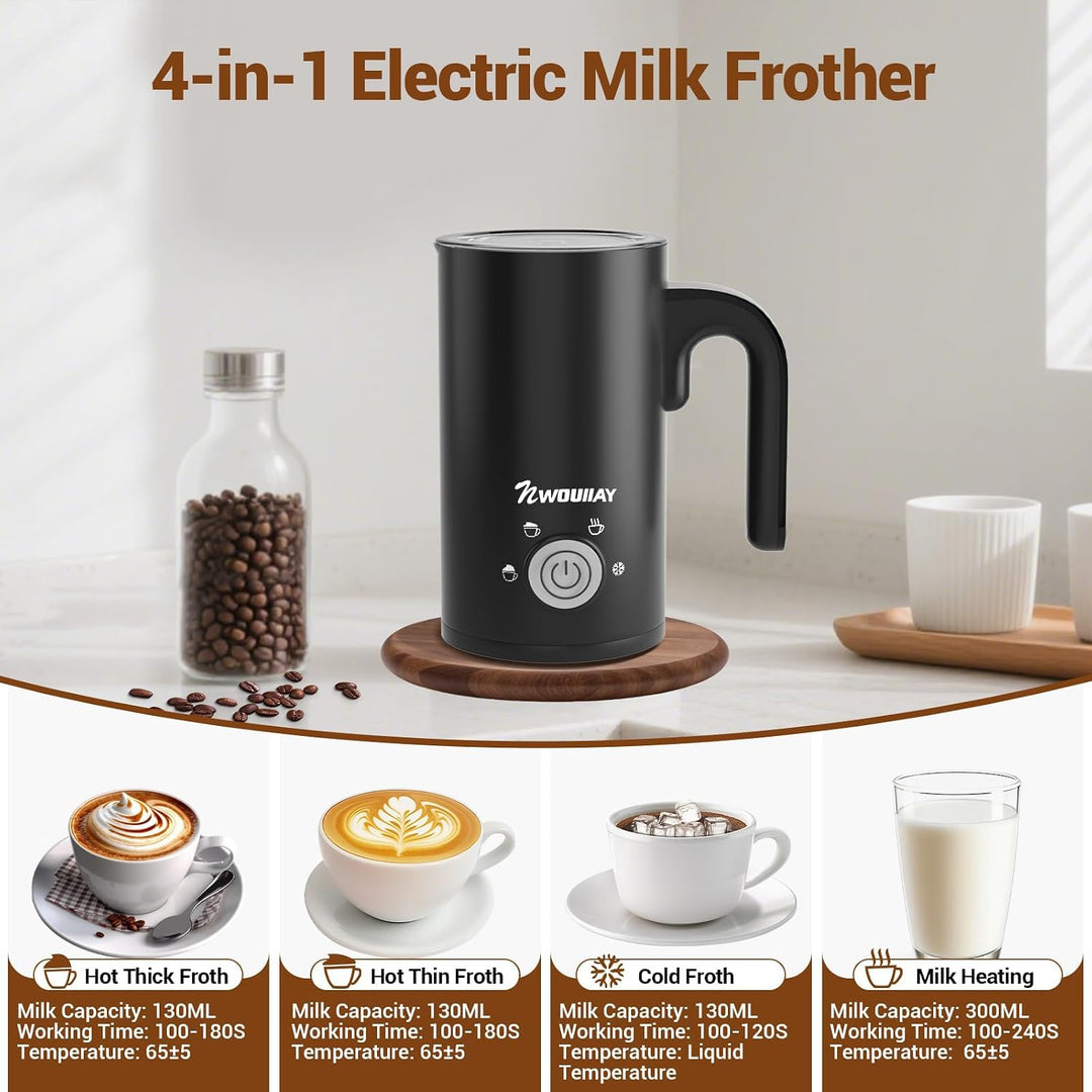 NWOUIIAY 4-in-1 Elektrischer Milchaufschäumer 600W Automatischer Milchschäumer mit 300 ml Fassungsve
