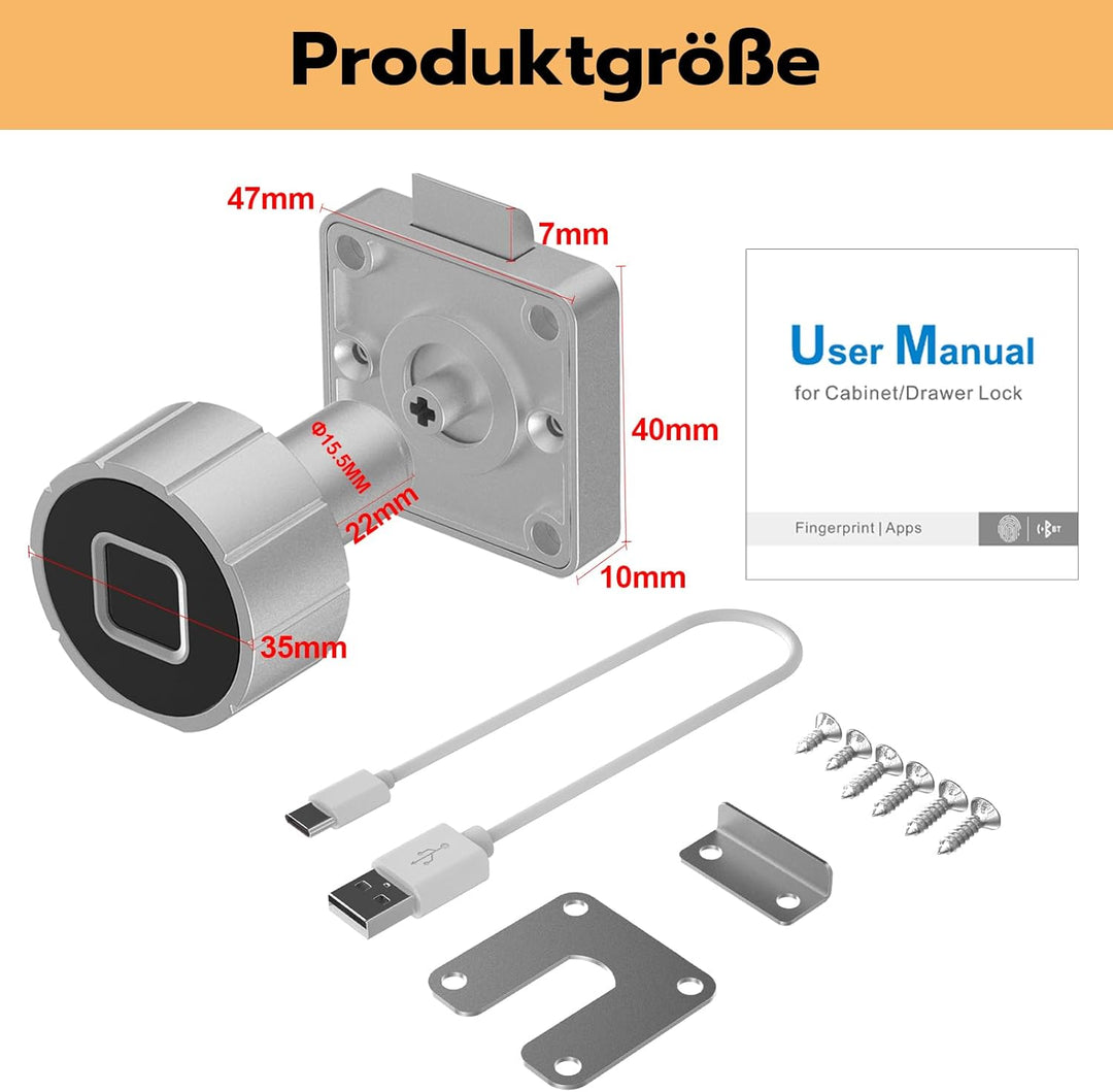 Eseesmart Schrankschloss Möbelschloss Sicherheit Schubladenschloss Aufschraubschloss mit Fingerabdru