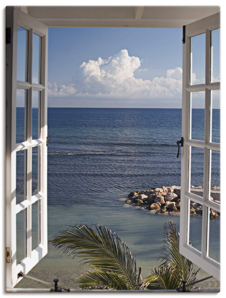 Artland Leinwandbild Wandbild Bild auf Leinwand 60x80 cm Wanddeko Fensterblick Fenster zum Paradies
