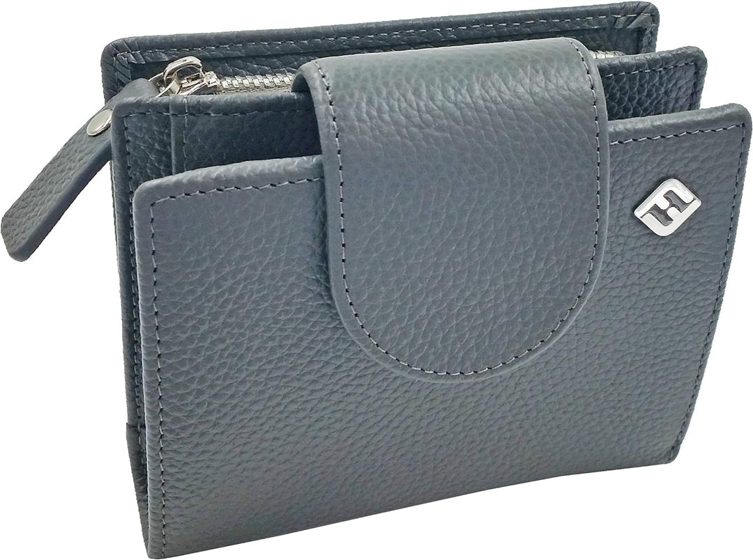 RFID Geldbörse Damen Leder, grau - RFID Blocker, Münzfach | Portemonnaie klein, Portmonee, Geldbeute