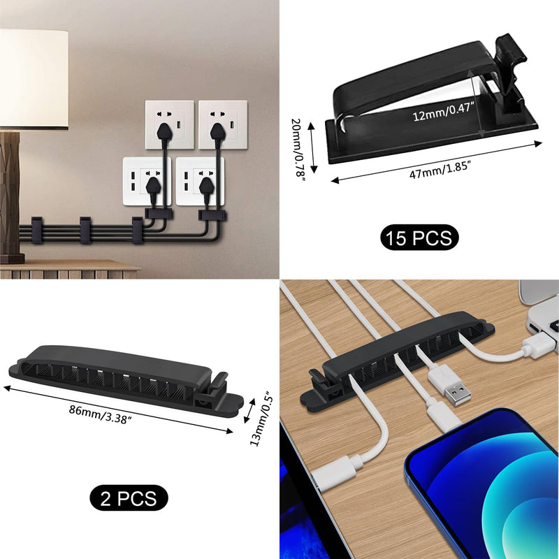 SOULWIT Kabelmanagement Kit, 4 Kabelschläuche, 7 Silikon Kabelhalter, 20+2 Kabelbinder Selbstklebend