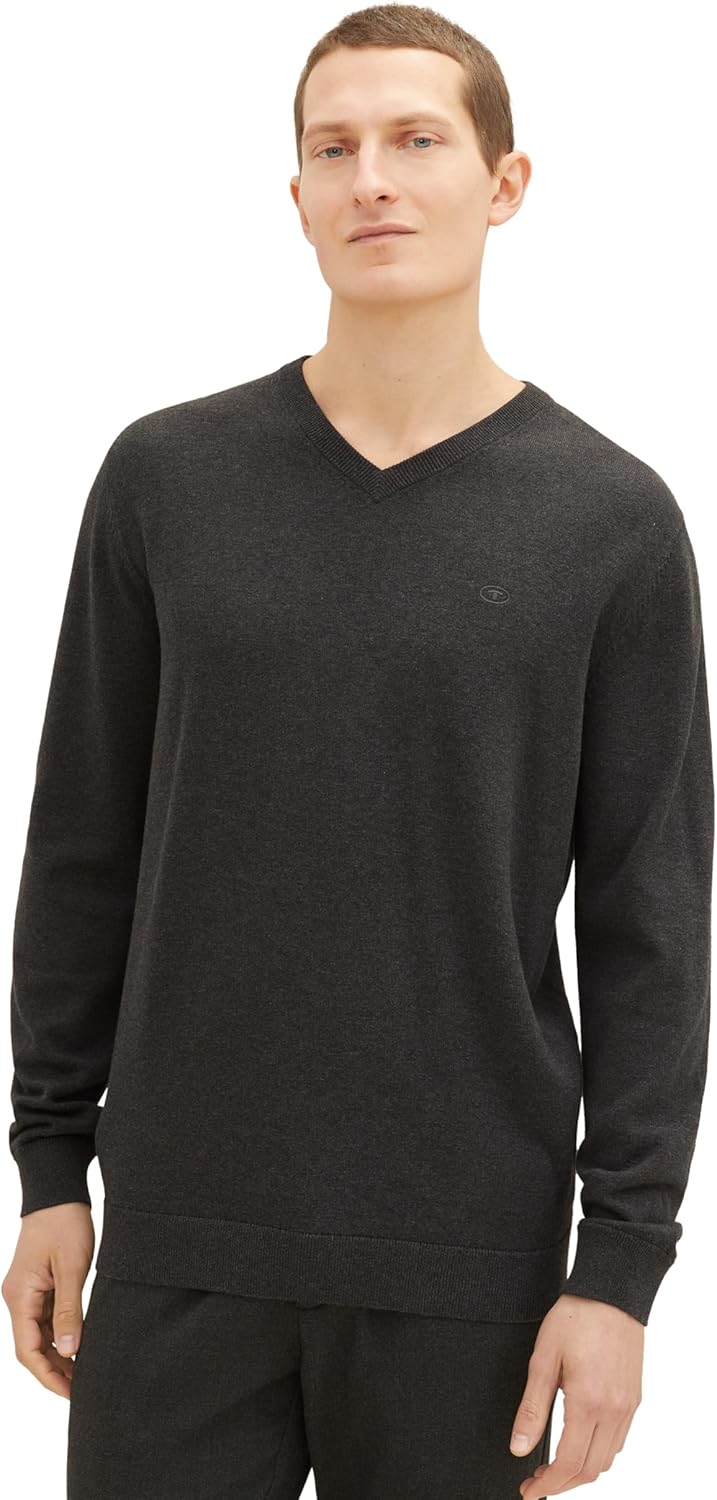 TOM TAILOR Herren Pullover, 10617 - Black Grey Melange