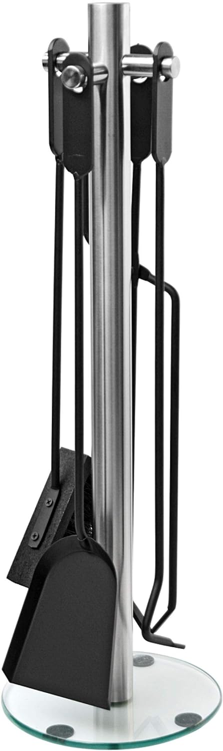 raik R1008 Kaminbesteck Cajus, 4-teilig, Edelstahl mit Glassockel, 66 cm