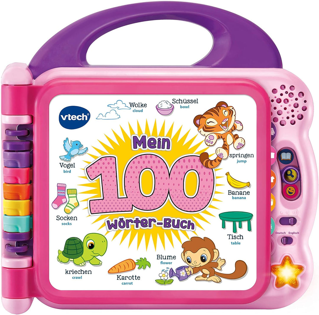 VTech Baby Mein 100-Wörter-Buch pink – Interaktives Bilderbuch zum Lernen erster Wörter mit 12 bilin