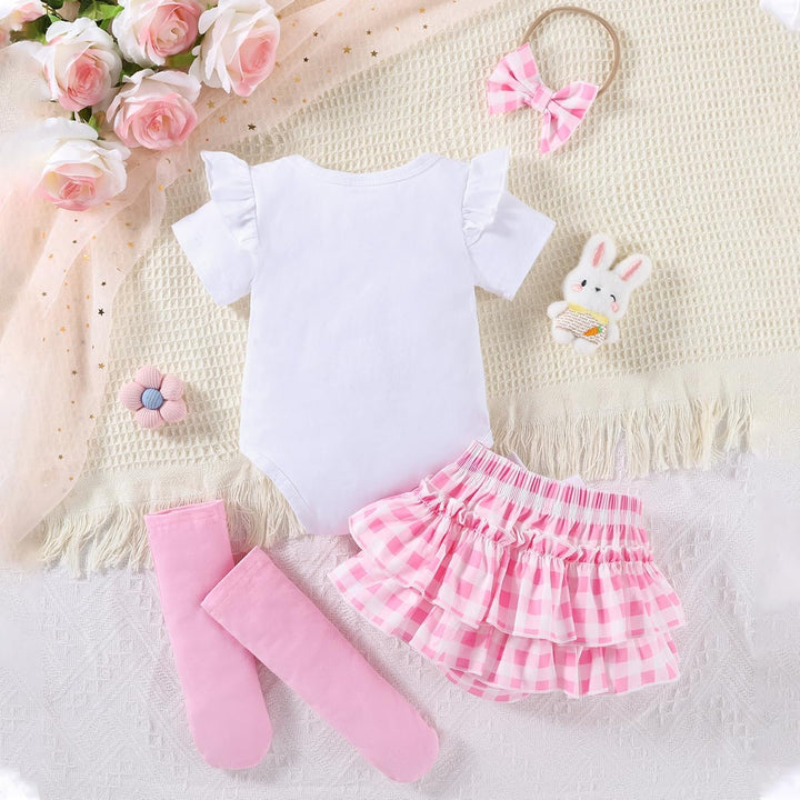 Neugeborene Baby Mädchen Sommer Outfit Rüschen Kurzarm Top+ Bowknot Bloomers Tutu Rock Shorts+ Stirn