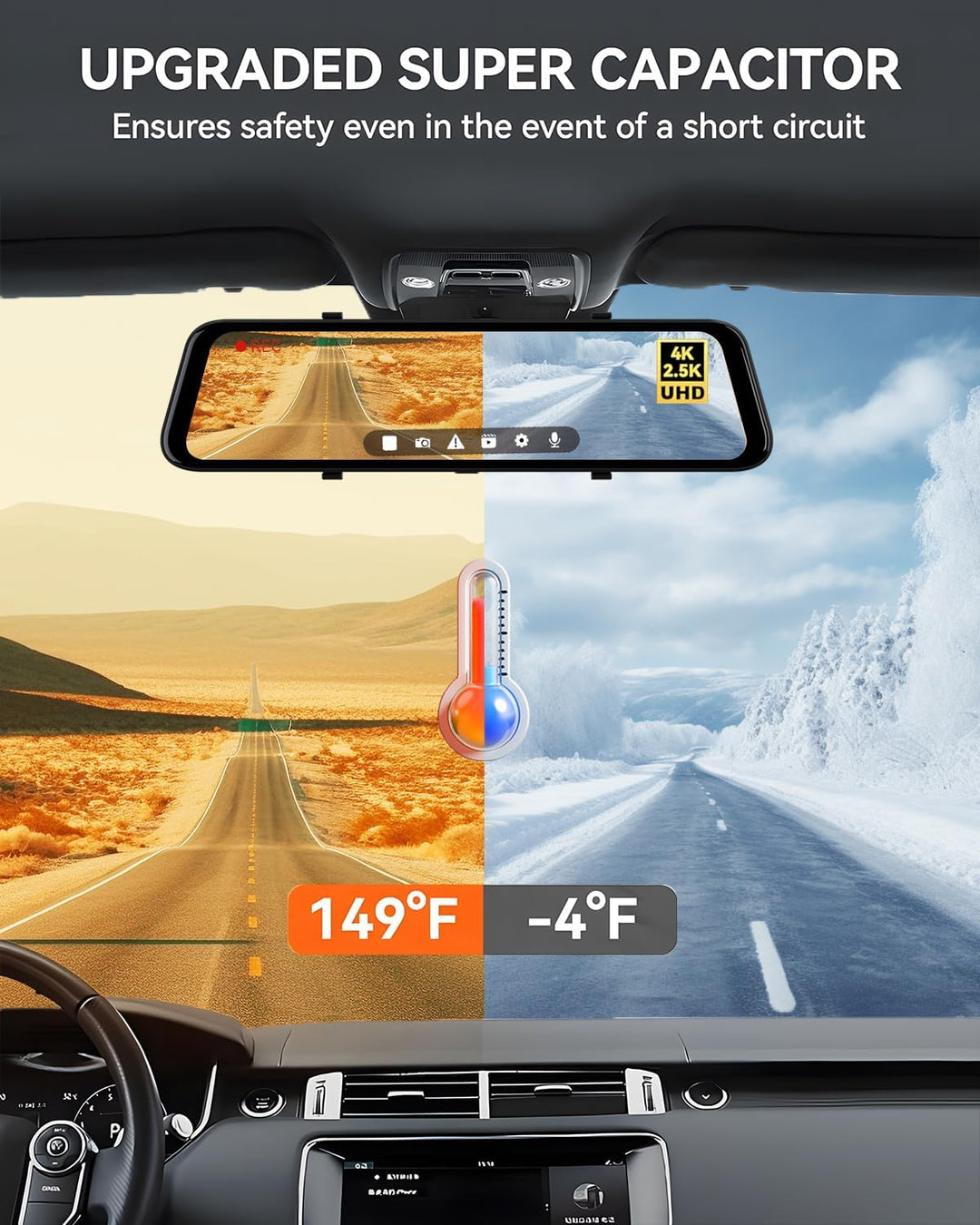 WOLFBOX Dashcam 4K + 2,5K für Rückspiegel: Front- und Rückspiegel Dashcam für Auto mit 12 Zoll Bilds