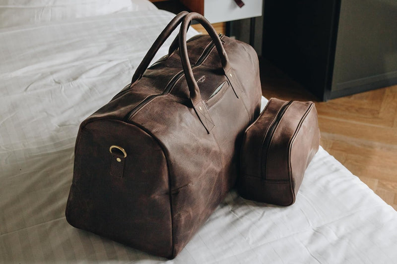 HOLZRICHTER Berlin Grosser Leder Kulturbeutel zum Aufhängen - Premium Kulturtasche für Herren und Da