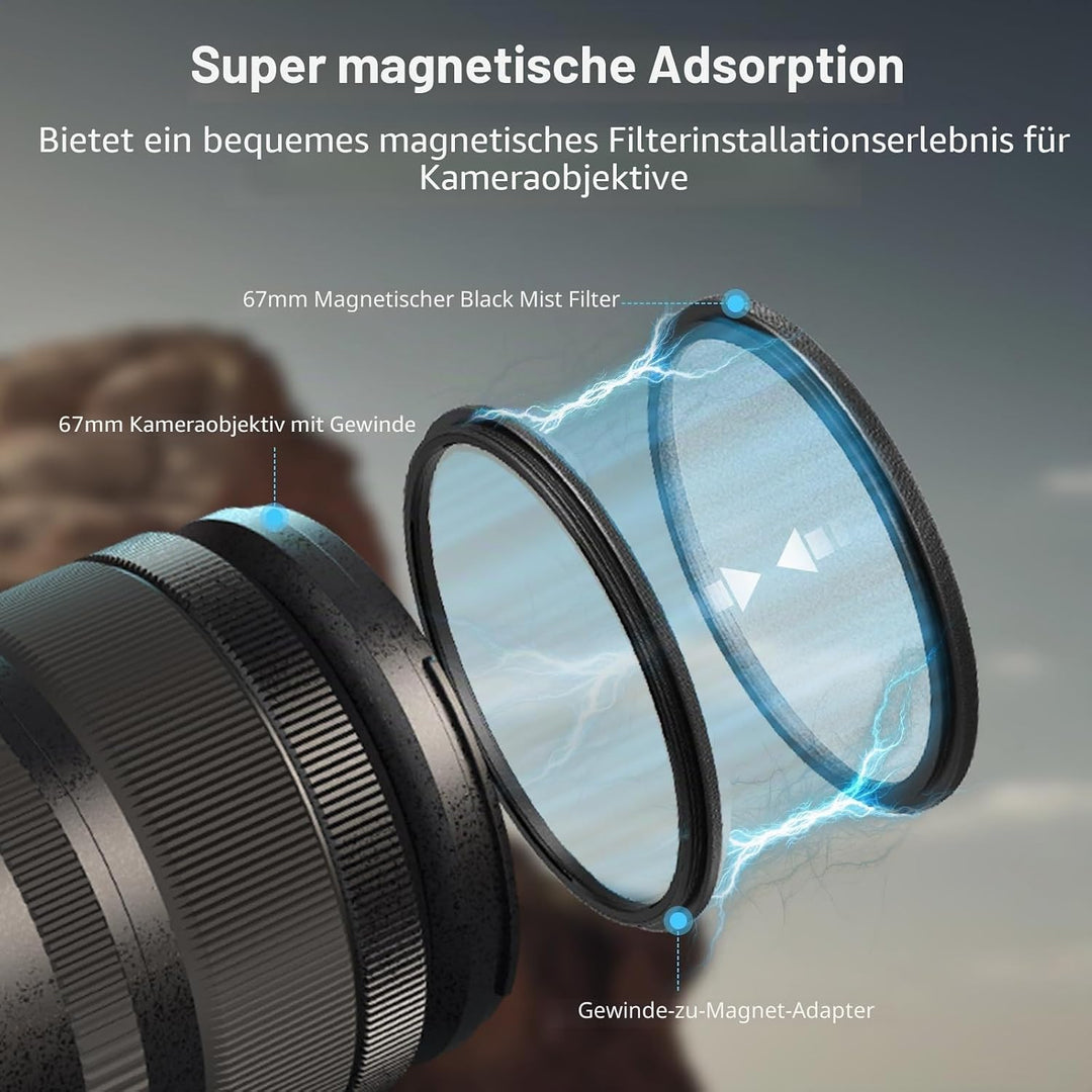 SMALLRIG 67mm Magnetischer Schwarzer Diffusionsfilter 1/4 Filter Nebelfilter + 67mm Gewindefilterrin