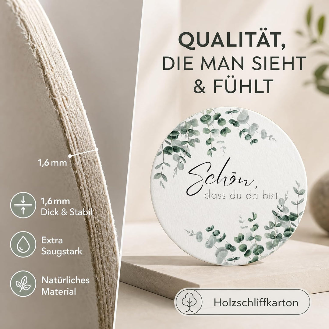 80x Bierdeckel Schön DASS du da bist - Runde Untersetzer beidseitig Bedruckt ideal als Tischdeko für