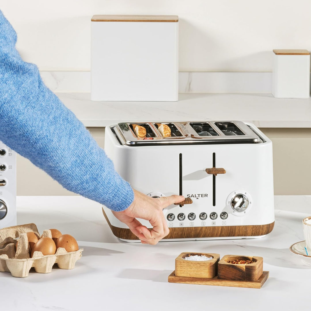 SALTER Toronto 4-Scheiben-Toaster – Breite Schlitze, 6 Bräunungsstufen, herausnehmbare Krümelschubla