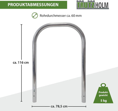 TRUTZHOLM Fahrradanlehnbügel aus Edelstahl 116x78,5 cm Ø 60 mm Anlehnbügel zum Einbetonieren Fahrrad