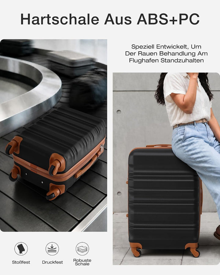 COOLIFE Hartschalen-Koffer Trolley Rollkoffer Reisekoffer mit TSA-Schloss und 4 Rollen (Schwarz/Brau