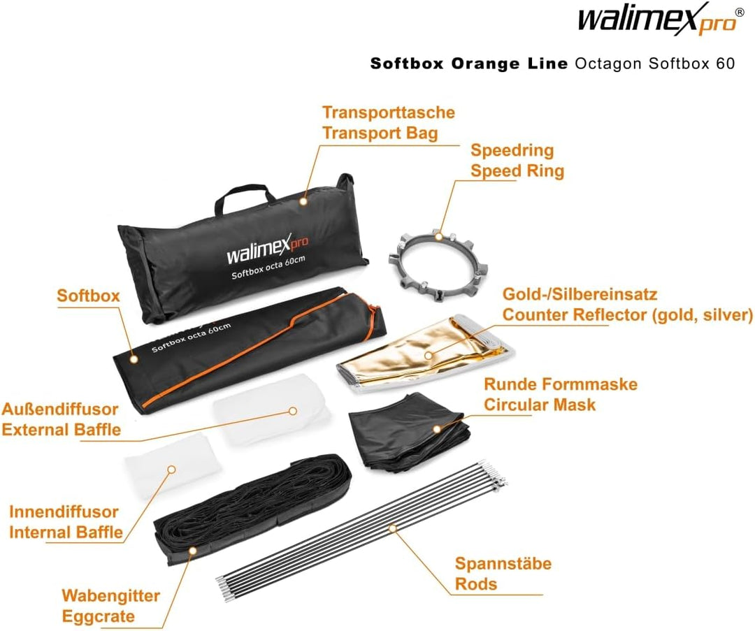 Walimex pro Octagon Softbox Plus Orange Line 60 ohne Adapter, ohne Adapter