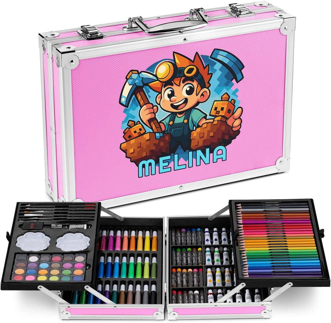 Maverton personalisiertes Kunstset für Kinder - 118-teilig Malkoffer - Buntstifte Koffer Set - Gesch