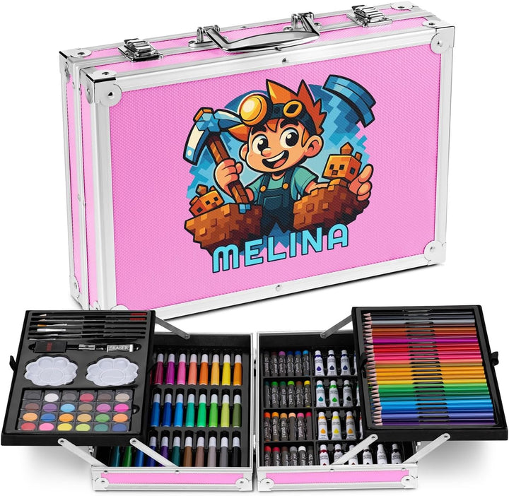 Maverton personalisiertes Kunstset für Kinder - 118-teilig Malkoffer - Buntstifte Koffer Set - Gesch
