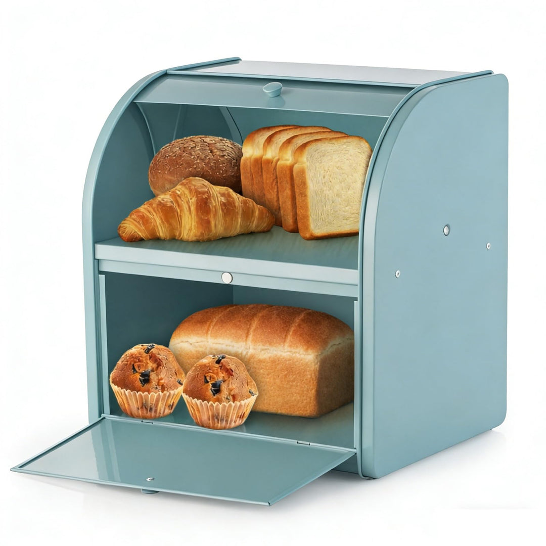 Brotbox aus Metall für Küchenarbeitsplatte, Doppelschicht, Roll-Top-Brotaufbewahrungsbehälter, Leben