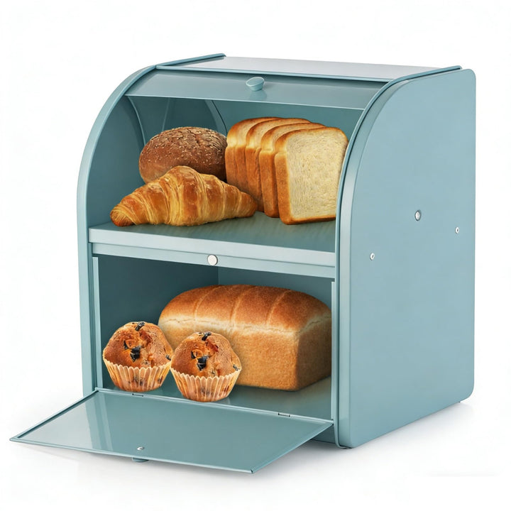 Brotbox aus Metall für Küchenarbeitsplatte, Doppelschicht, Roll-Top-Brotaufbewahrungsbehälter, Leben