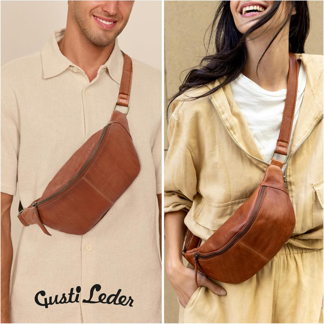 Gusti Leder Bauchtasche Cillian – Vintage Gürteltasche Leder Damen Herren vielseitige Hüfttasche Cro