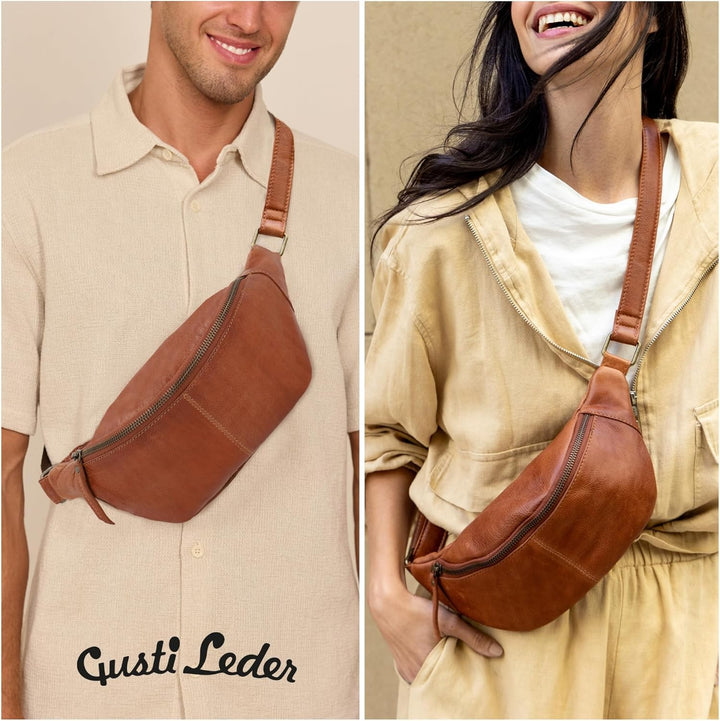 Gusti Leder Bauchtasche Cillian – Vintage Gürteltasche Leder Damen Herren vielseitige Hüfttasche Cro