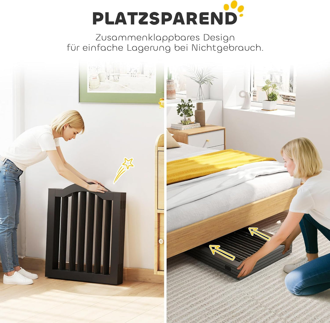 PawHut Absperrgitter Hund 4-teilig, 208 x 61 cm Faltbar Hundegitter mit Tür, Türschutzgitter mit 2 S