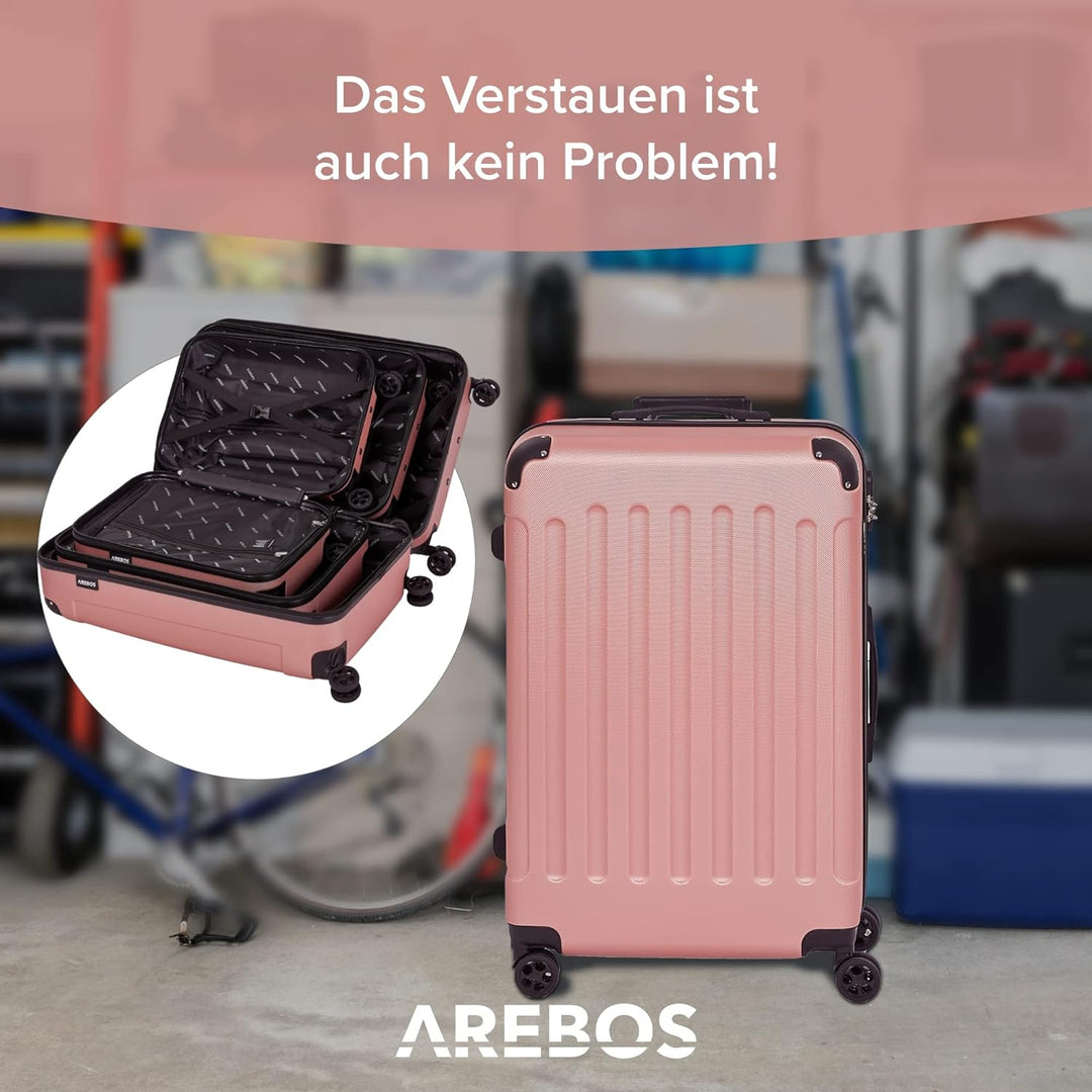 Arebos Reisekoffer 3er Set I ABS-Hartschale I Trolley Kofferset I Teleskopgriff I Inkl. Reissverschl