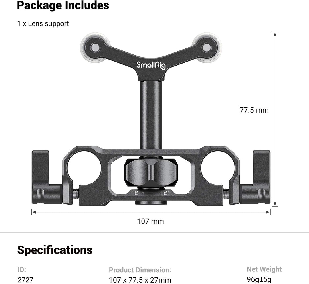 SMALLRIG Linsenunterstützung mit 15mm LWS Stangenklemme, 15mm Lens Support Kompatibel mit einem Durc