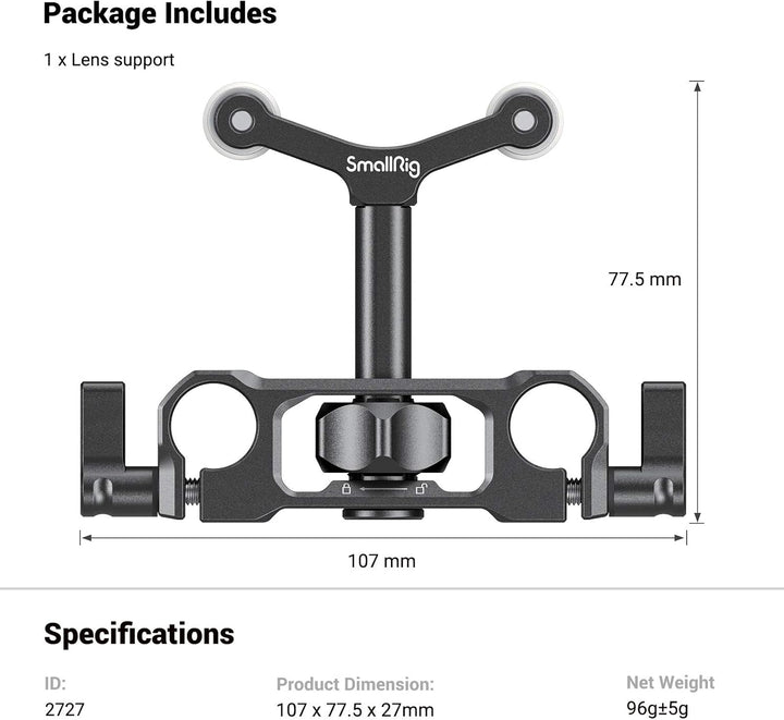 SMALLRIG Linsenunterstützung mit 15mm LWS Stangenklemme, 15mm Lens Support Kompatibel mit einem Durc