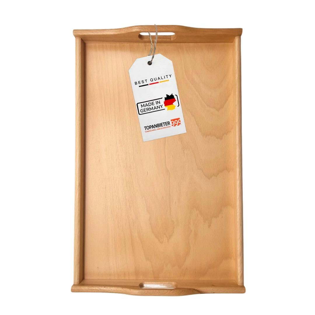 Premium Holz-Tablett Serviertablett Buche Natur lackiert Made in Germany, gross - 60 x 39 cm, Frühst