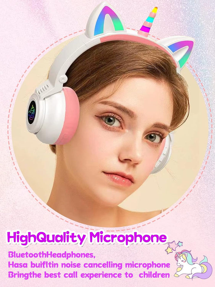 Katzenohr Kopfhörer Kindergeburtstag Geschenke Kind LED Katzenohren Einhorn Bluetooth Kabellose Over